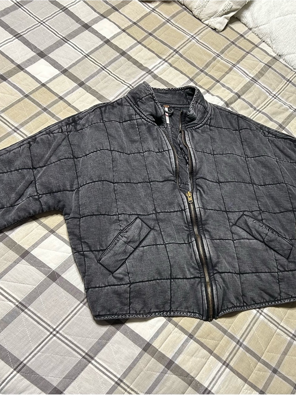 Free People Quilted Puffer Jacket - Charcoal Gray